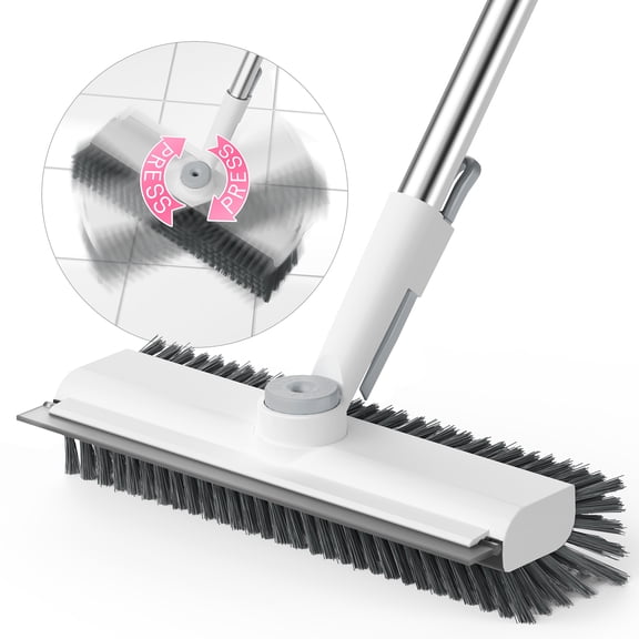 Floor Scrub Brush with Long Handle, 3 in 1 Scrape and Heavy-Duty Stiff Bristle Scrubber Brush for Cleaning Shower Bathroom, Patio, Garage, Kitchen, Wall and Deck