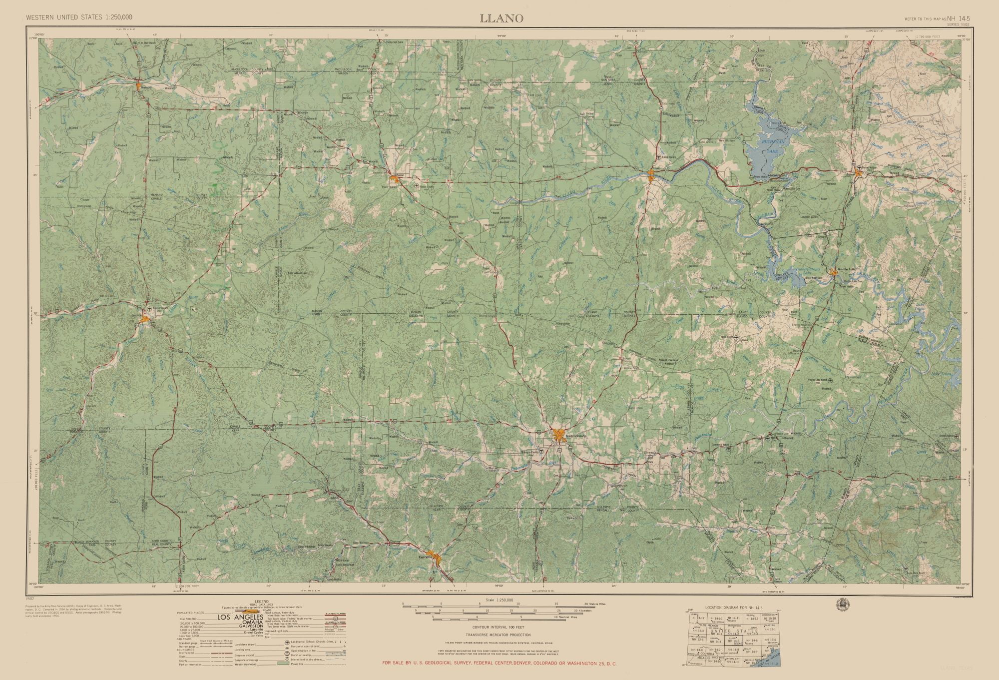 Topo Map - Llano Texas Quad - USGS 1954 - 23.00 x 33.80 - Matte Art Paper -  Walmart.com