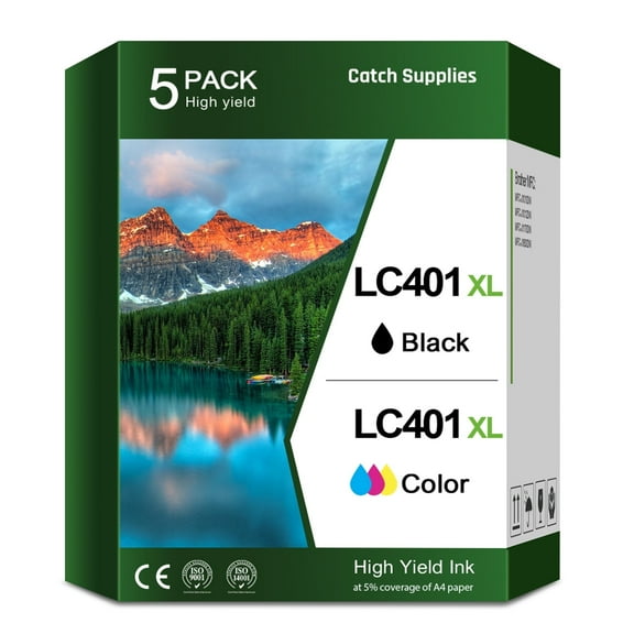 Catch Supplies LC401XL Ink Cartridge for Brother LC401 LC401XL for Brother MFC-J1010DW MFC-J1012DW MFC-J1170DW Printer (2*Black Cyan Magenta Yellow, 5 Pack)