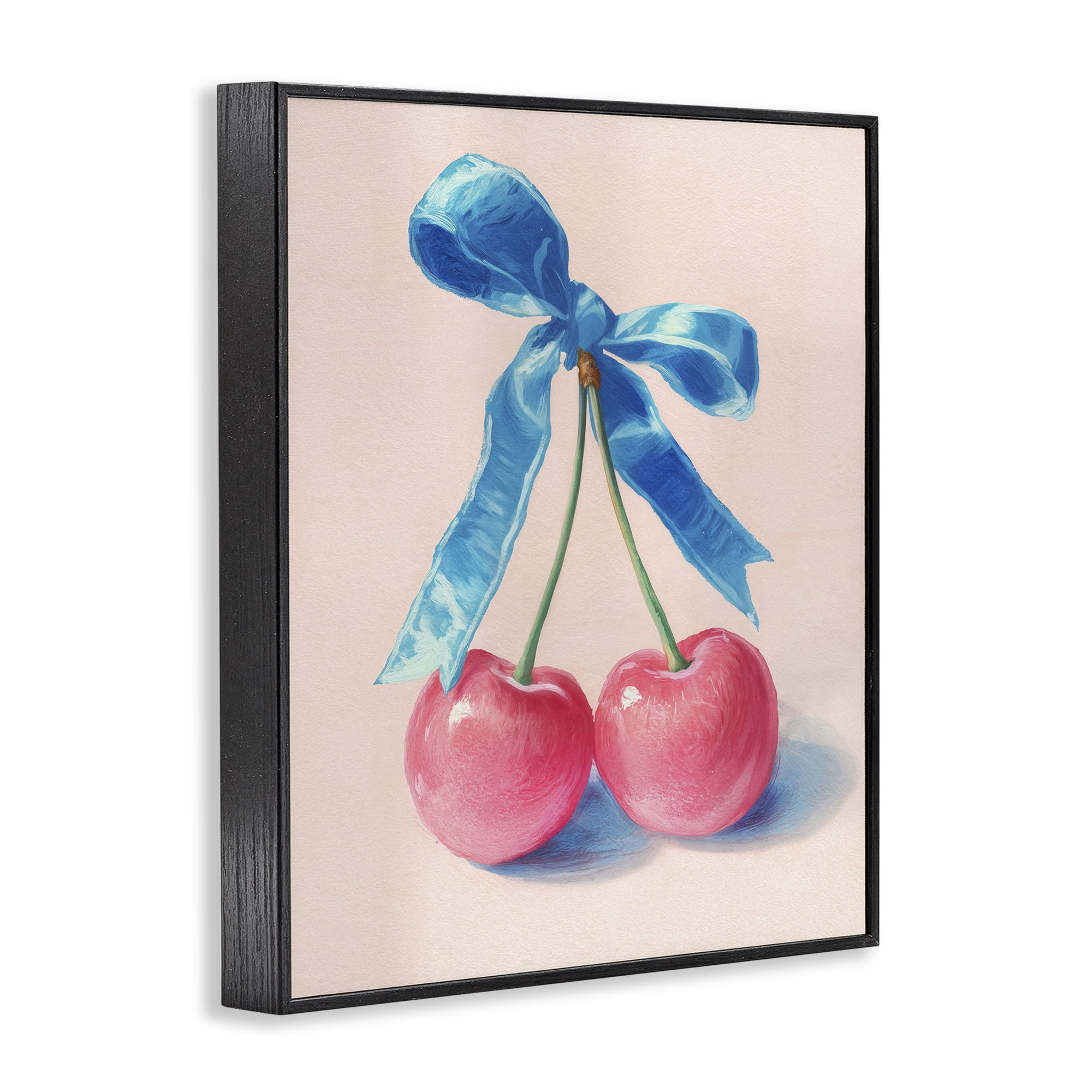 Stupell Industries Twin Cherries with Blue Ribbon Black Framed Giclee Art, design by Imagine It Images
