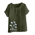thumbnail image 4 of New trending & for spring GaThRRgYP Women's Everyday Short Sleeve Blouse - Summer Casual Top,Women Casual and Linen Round-Neck Top Printed Short Sleeve Button T-shirt Blouse Army Green XXXXXL, 4 of 4