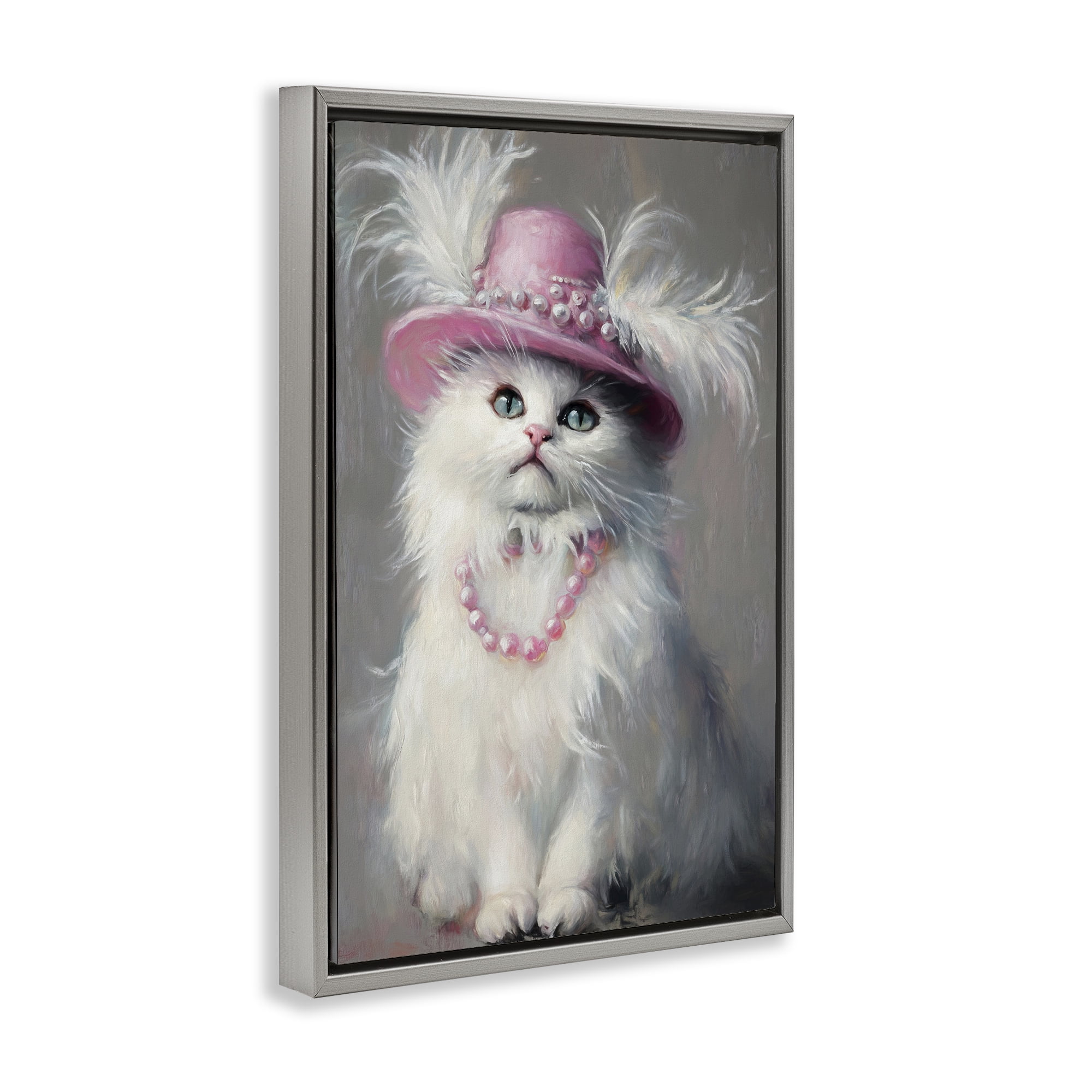 Stupell Industries Beautiful Brigitte Cat Gray Framed Floater Canvas Wall Art, design by Tina LeCour