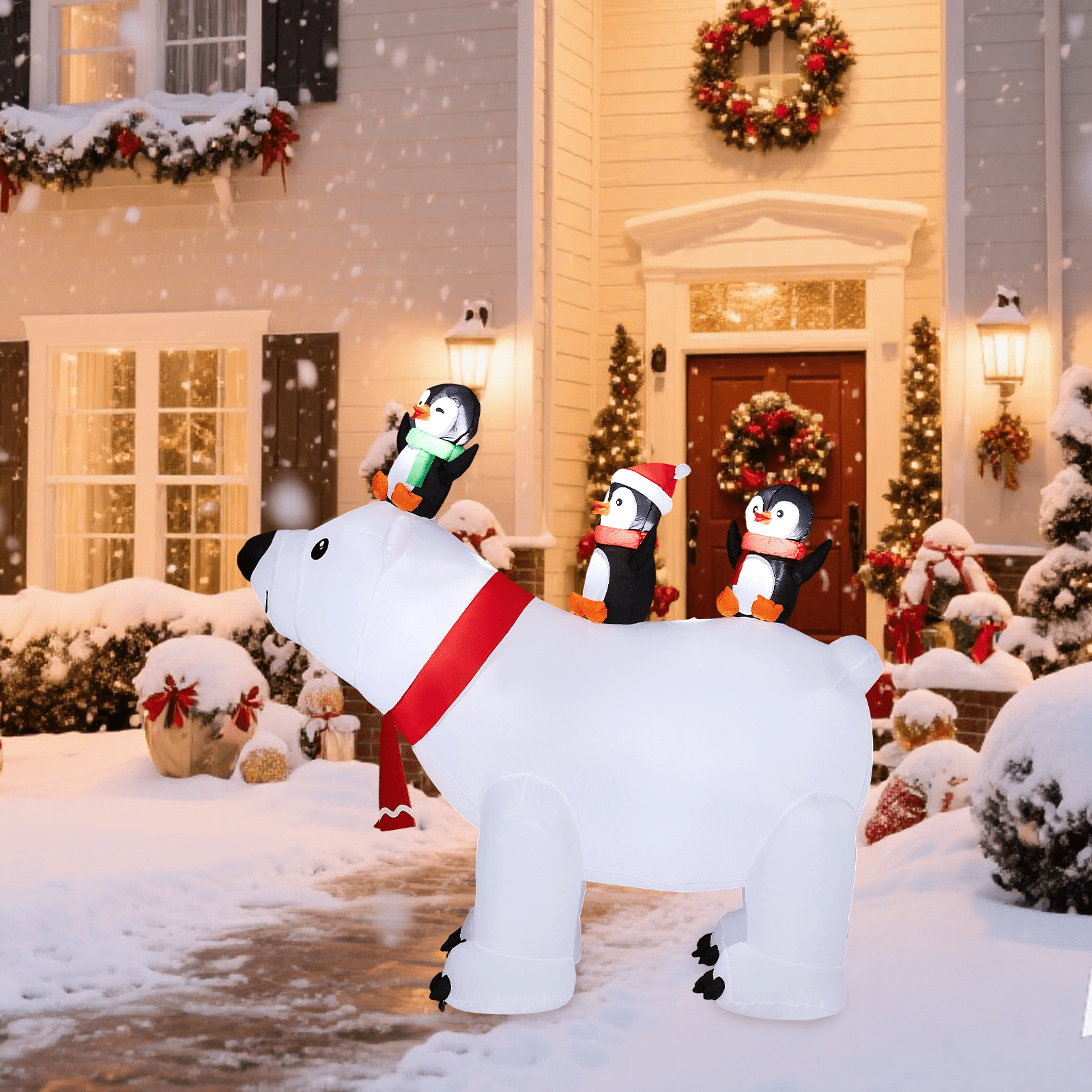 Astoutdoor 5 ft Lighted Christmas Inflatable Decoration, Polar Bear and Penguins Blow Up Yard Decor with Built-in LED Lights
