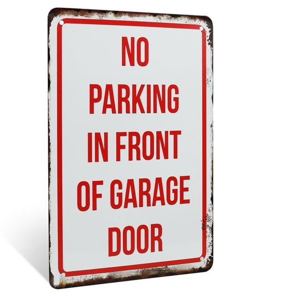 No Parking Front of Garage Door Metal Warning Sign Home Driveway Yard Property Signage