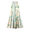 thumbnail image 7 of Gamivast Dresses for Women Sleeveless Maxi Dress V-Neck Button Front Linen Casual Loose Fit Floral Sundress with Pockets Summer Vacation Beach Dress Multicolor L, 7 of 7