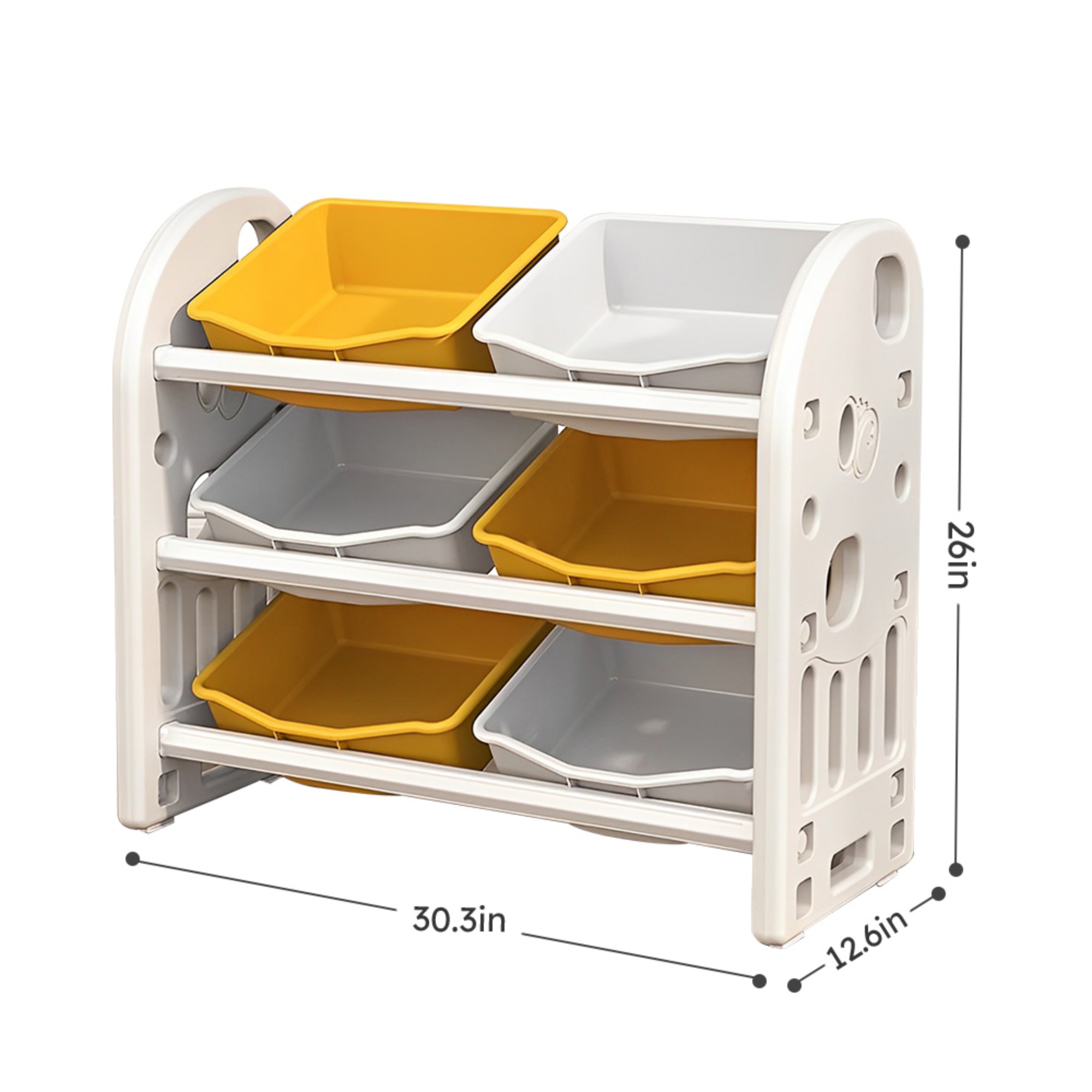 Toy Storage Organizer with 6 Bins,3-Tier Toy Storage Cabinet for Bedroom Playroom,Yellow