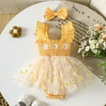 thumbnail image 2 of Curenmufel Baby Girl Bodysuit Dress Sleeveless Tie Shoulder Heart Romper Tulle Dress with Headband Set Spring Summer Clothes 0 3 6 9 12 18 24 Months (Yellow,Size 12-18 Months), 2 of 7