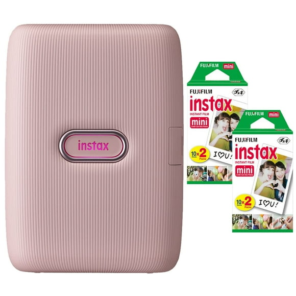 Fujifilm - Impresora Instax Mini Link2 para teléfonos inteligentes (rosa suave), paquete con paquete de películas Fuji Instax Mini (40 hojas)