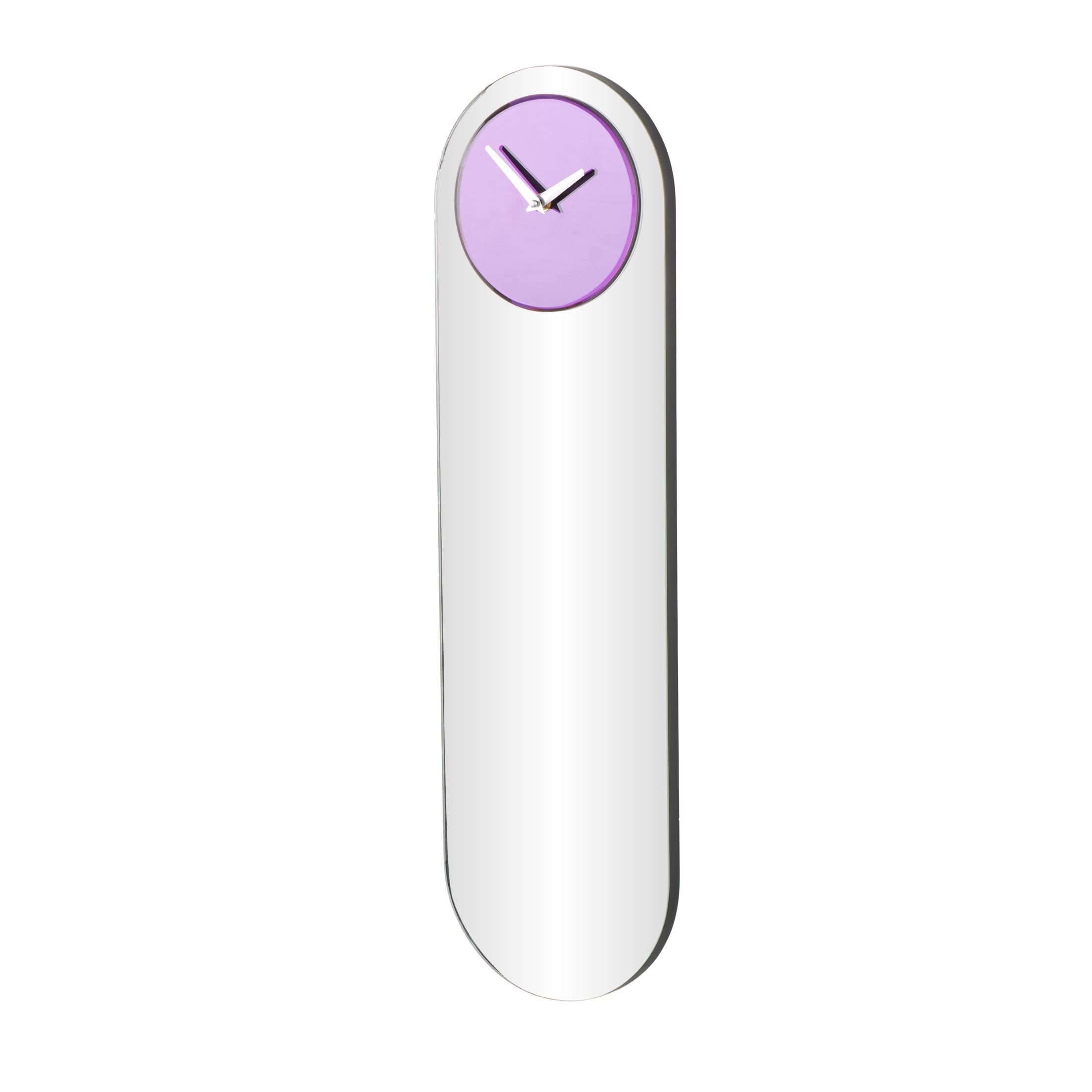 DecMode 8" x 28" Purple Glass Wall Clock with Silver Clock Hands