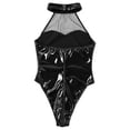 thumbnail image 2 of Lolmot Sexy Lingerie for Women Black Leather Bodysuit Shinny PU Fishnet Backless Halter Lingerie Party Cosplay Clubwear One Piece Teddy Lingerie on Clearance, 2 of 4