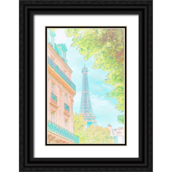 Murdock, Ramona 11x14 Black Ornate Wood Framed with Double Matting Museum Art Print Titled - Eiffel Tower Pastel