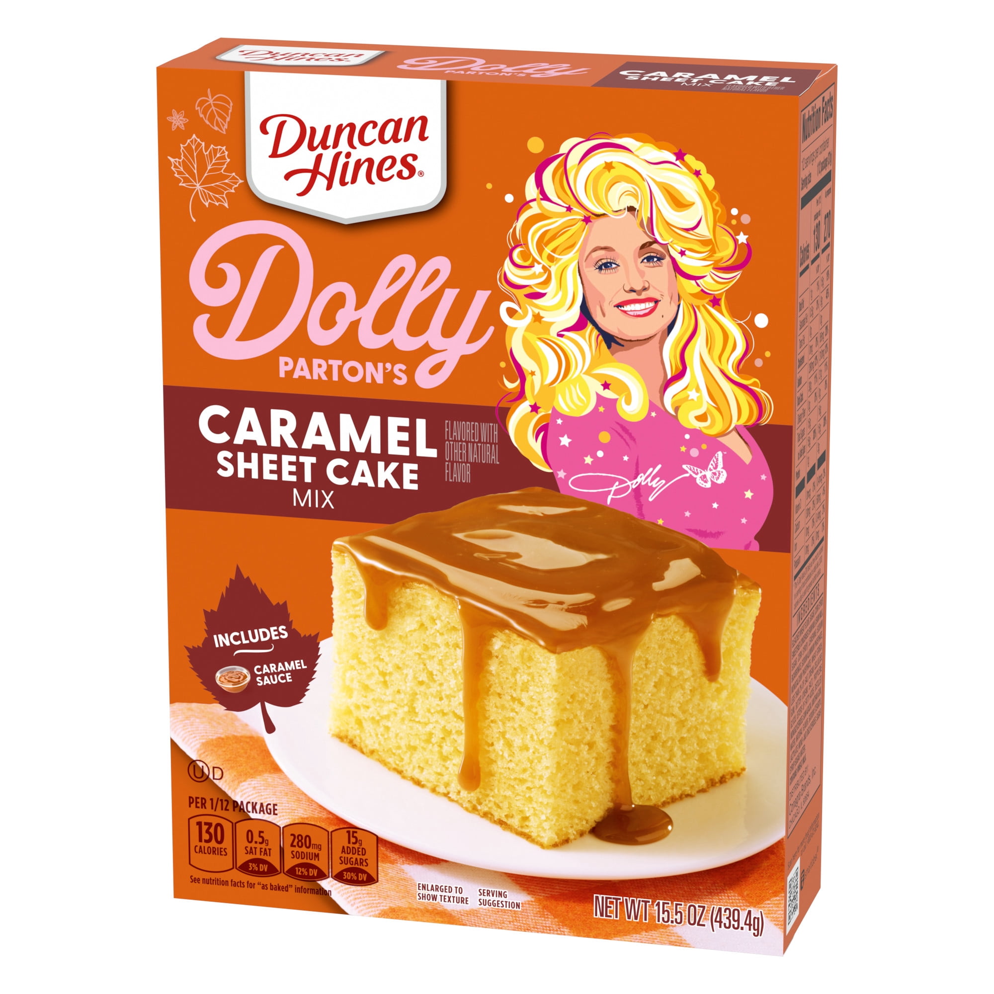 Duncan Hines Dolly Parton's Caramel Flavored Sheet Cake Mix, With Caramel Sauce, 15.5 oz.