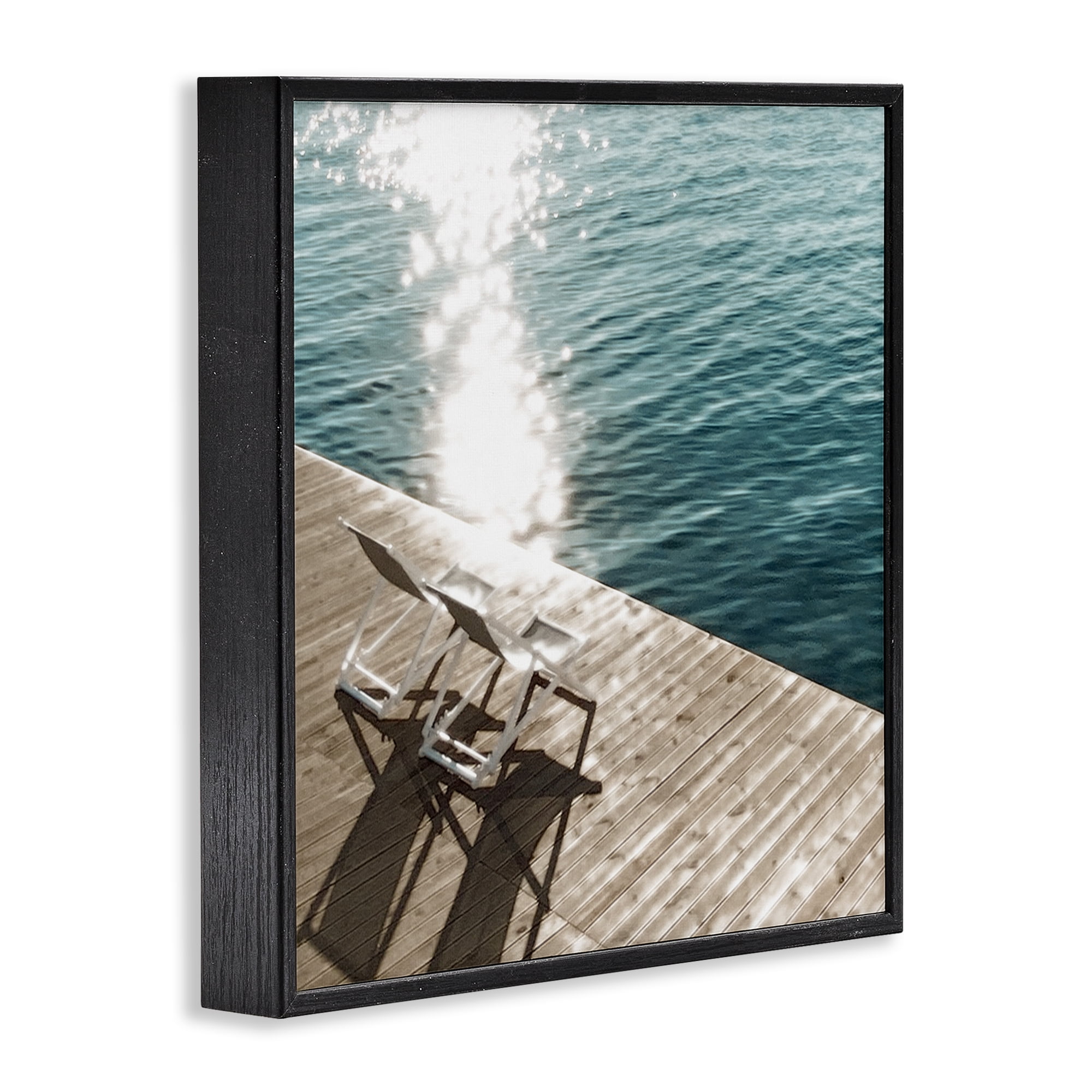 Stupell Industries Deck Chair Shadows Landscape Painting Black Framed Art Print Wall Art, 17 x 17