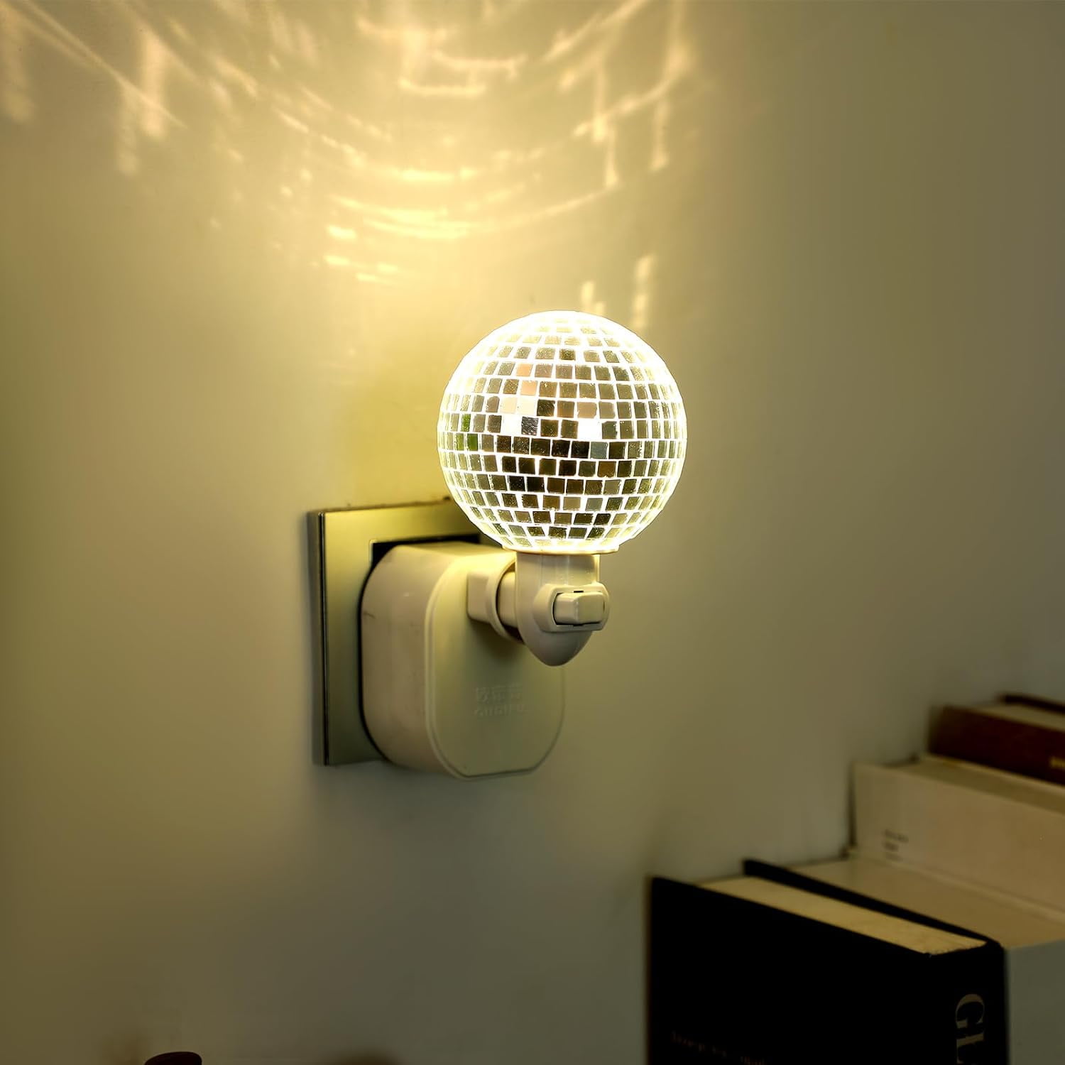 Disco Ball Night Light Plug into Wall, LED Projector Lamp for Party Decoration Funny Silver Mirror Bedside Nightlight Bedroom Bathroom Dorm Hallway