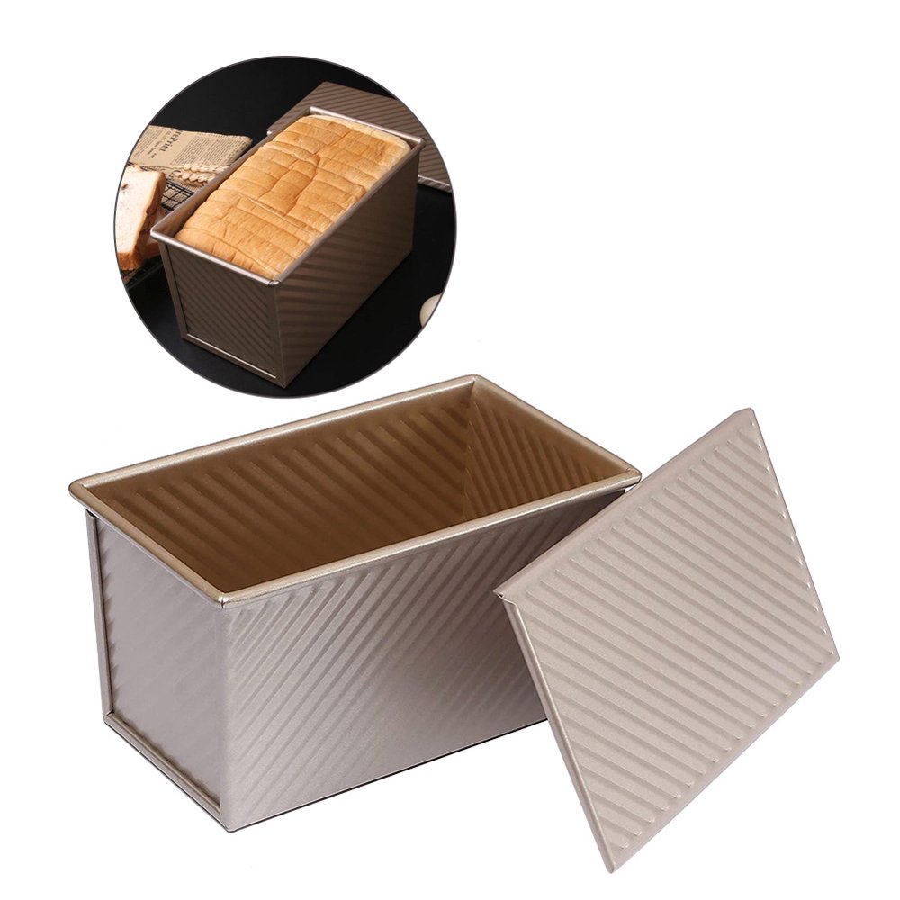 Famure Bread Loaf Pan with Cover Nonstick Rectangle Flat Toast Box Mold for Oven Baking