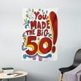 thumbnail image 1 of 50th Birthday Decorations Tapestry, Colored Floral Design Fun Cartoon Like Display Birthday Message, Wall Hanging for Bedroom Living Room Dorm Decor, 40W X 60L Inches, Multicolor, by Ambesonne, 1 of 2