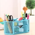thumbnail image 2 of Organizador de maquillaje de escritorio con 9 compartimentos para oficina y hogar. Azul, 2 of 6