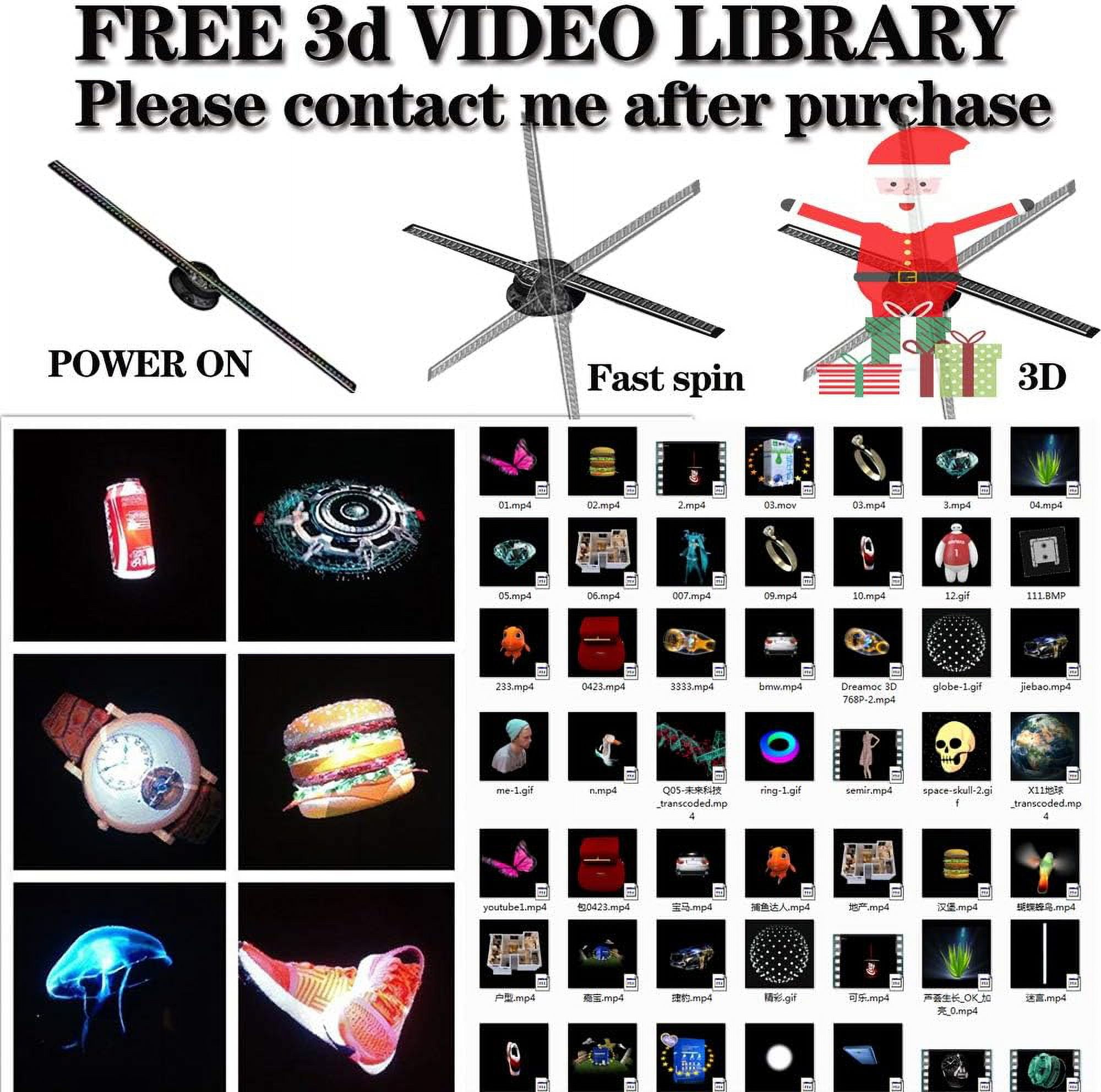 3D Hologram Fan,16.5 Inch 3D Hologram Projector Advertising Display with 1.2 Inches Thick, 700 Video Library and 224 LED for Business Store Signs,Bar,Casino,Party,halloween Missyou