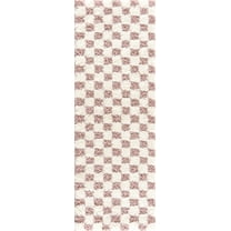 BoutiqueRugs Atira Modern Checkered Shag Runner Rug - High Pile Fluffy Shaggy Carpet for Hallway, Kitchen, Nursery, Playroom - Pink, Cream, White, Blush, Rose - 2'7" x 10' (2x10)