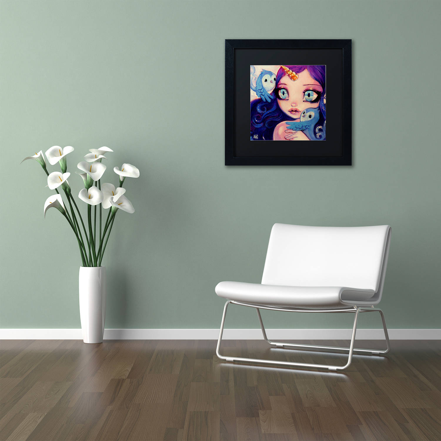 Trademark Fine Art "A Little Birdy Told Me" Canvas Art by Natasha Wescoat, Black Matte, Black Frame