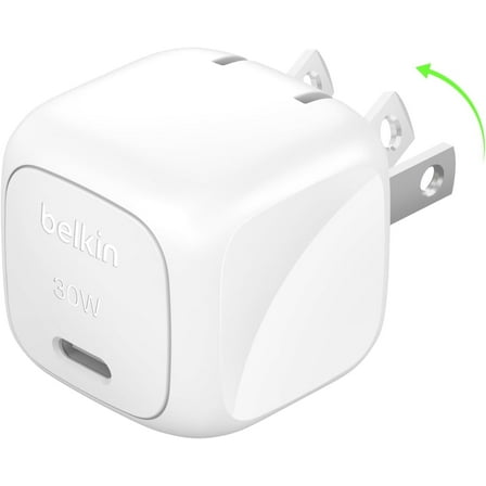 Belkin BoostCharge Compact Wall Charger 30W, USB-C Power Delivery Fast Charging for Apple iPhone 16, 15, 14, Samsung Galaxy S25, Galaxy S24, iPad, AirPods, Tablet, Nintendo Switch 2 & More - White