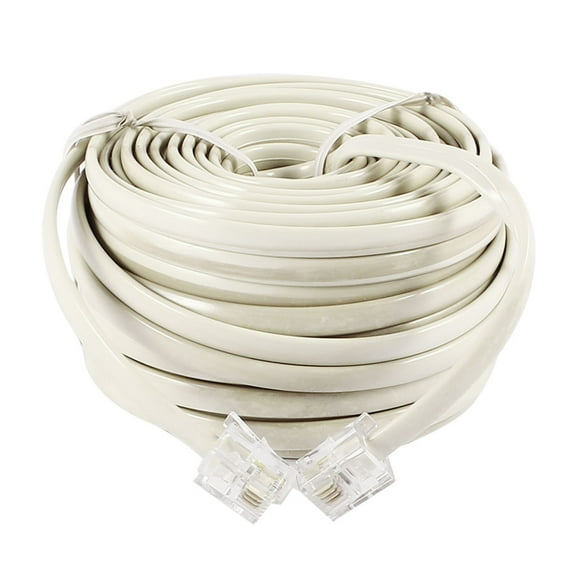 15M RJ11 6P4C Telephone Extension Cord Cable Wire with RJ11 Plug Grey White 1pcs