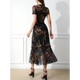 thumbnail image 6 of Multicolor Floral Print Mesh Round Neck Short Sleeve Waist Ruffle Hem Maxi Dress, 6 of 8