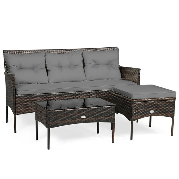 Patiojoy 3 PCS Patio Furniture Set Outdoor All Weather Wicker