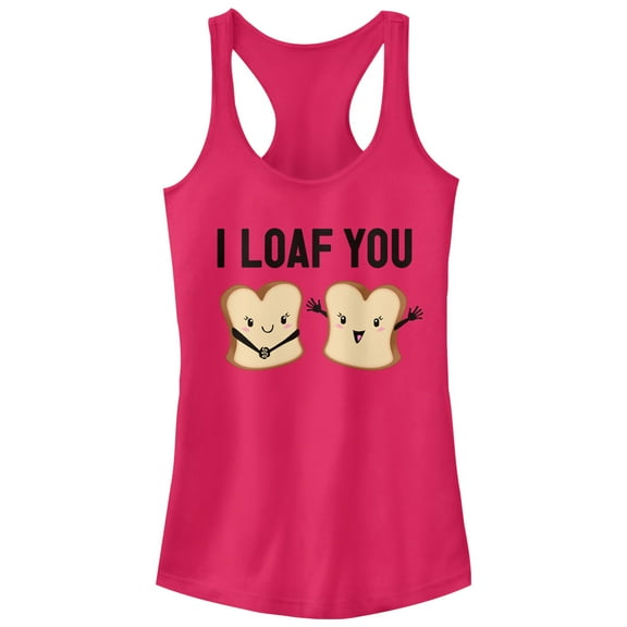 Junior's CHIN UP I Loaf You Racerback Tank Top Dark Pink Large