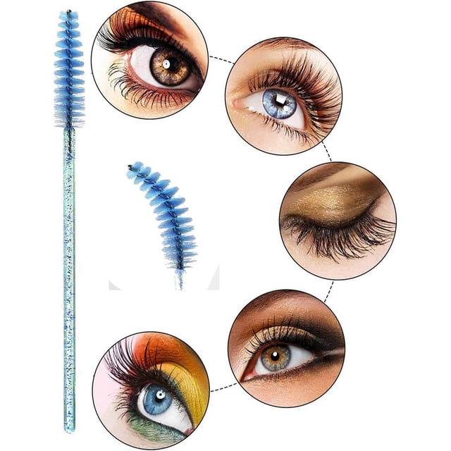 WIFKLSIIPG 50PCS Disposable Glittered Eyebrow Brush Lash Makeup Cosmetics Brush with Handle