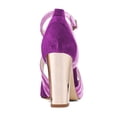 thumbnail image 4 of XYD Women Retro Pointed Closed Toe Pumps Chunky Metallic High Heels Crossed Straps D'Orsay Party Velvet Shoes Size 16 Purple, 4 of 4