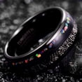 thumbnail image 2 of 8mm Mens Black Tungsten Rings Inlaid with Imitated Meteorite Crushed Opal Polished Finish Comfort Fit Size 7-12, 2 of 5