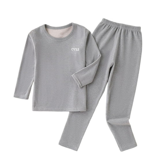 Riecok Kids Thermal Underwear Sets Boys Long Sleeve Solid Color Pullover Tops and Long Pants Soft Comfortable Warm Clothes