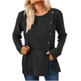 thumbnail image 2 of qelini Blouses for Women Dressy Casual Fall and Winter Loose Solid Color Crew-Neck Long Sleeve Button Side Cardigan Pullover Tops Fashion Arrivals Lightweight and Black M, 2 of 4