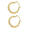 thumbnail image 3 of JewelStop 10k Real Yellow Gold Bamboo Hoop Earrings, 3 of 5