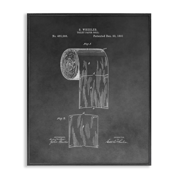 Stupell Industries Cottage Vintage Toilet Paper Patent Figure Diagram Distressed Grey Black Framed Giclee Art, 11 x 14, by Daniel Sproul