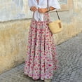 thumbnail image 4 of qolati Women's Boho Long Maxi Skirt 2023 Elastic High Waist Flowy A-Line Skirts Vintage Floral Print Ruffle Tiered Beach Holiday Skirt, 4 of 7