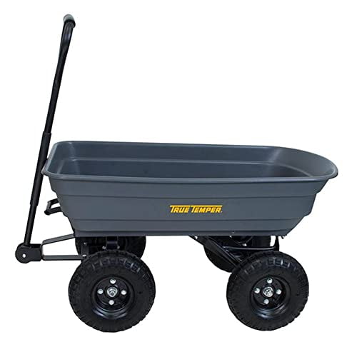 True Temper Poly Garden Cart Wagon, Easy Dump Design, 4 Cu. Ft. Capacity, 10 in. Pneumatic Tires for Lawn, Utility, Yard, Farm