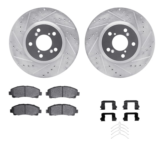 Dynamic Friction Company Front Brake Rotors-Drilled and Slotted-Silver with 5000 Advanced Brake Pads includes Hardware 7512-59092