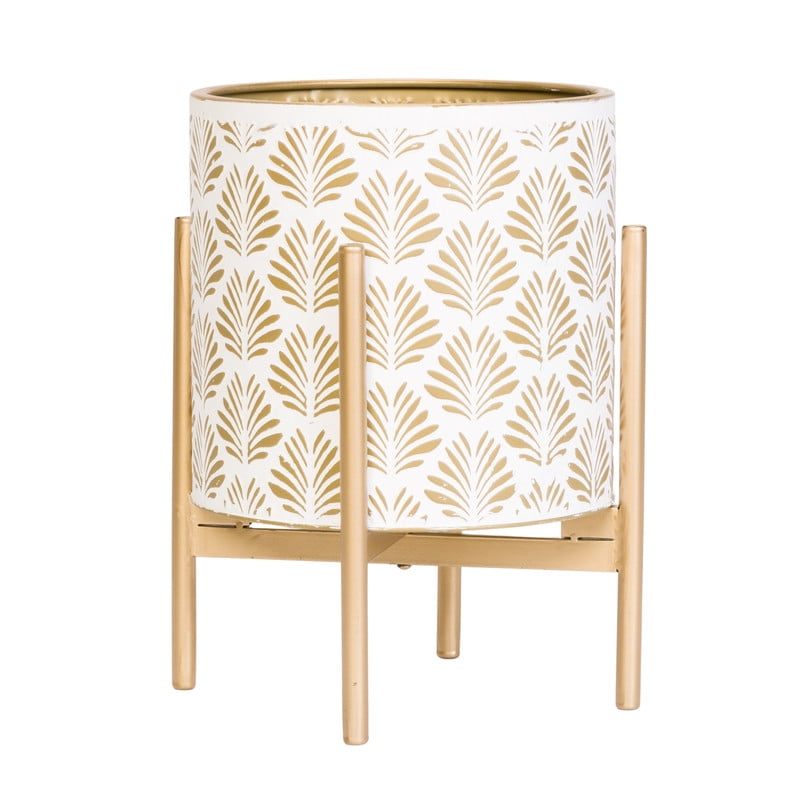 Boho Metal Planter Pot With 4-Leg Gold Metal Base - White & Gold - 14.75"H x 11.75"W