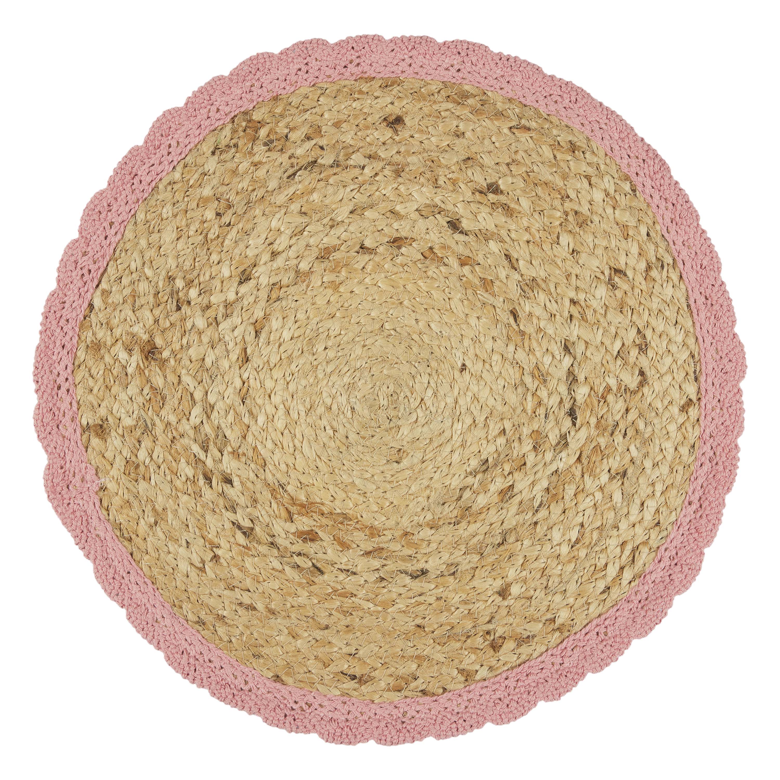 The Pioneer Woman 100% Jute Crochet Table Placemat, Natural & Coral, 15" Round