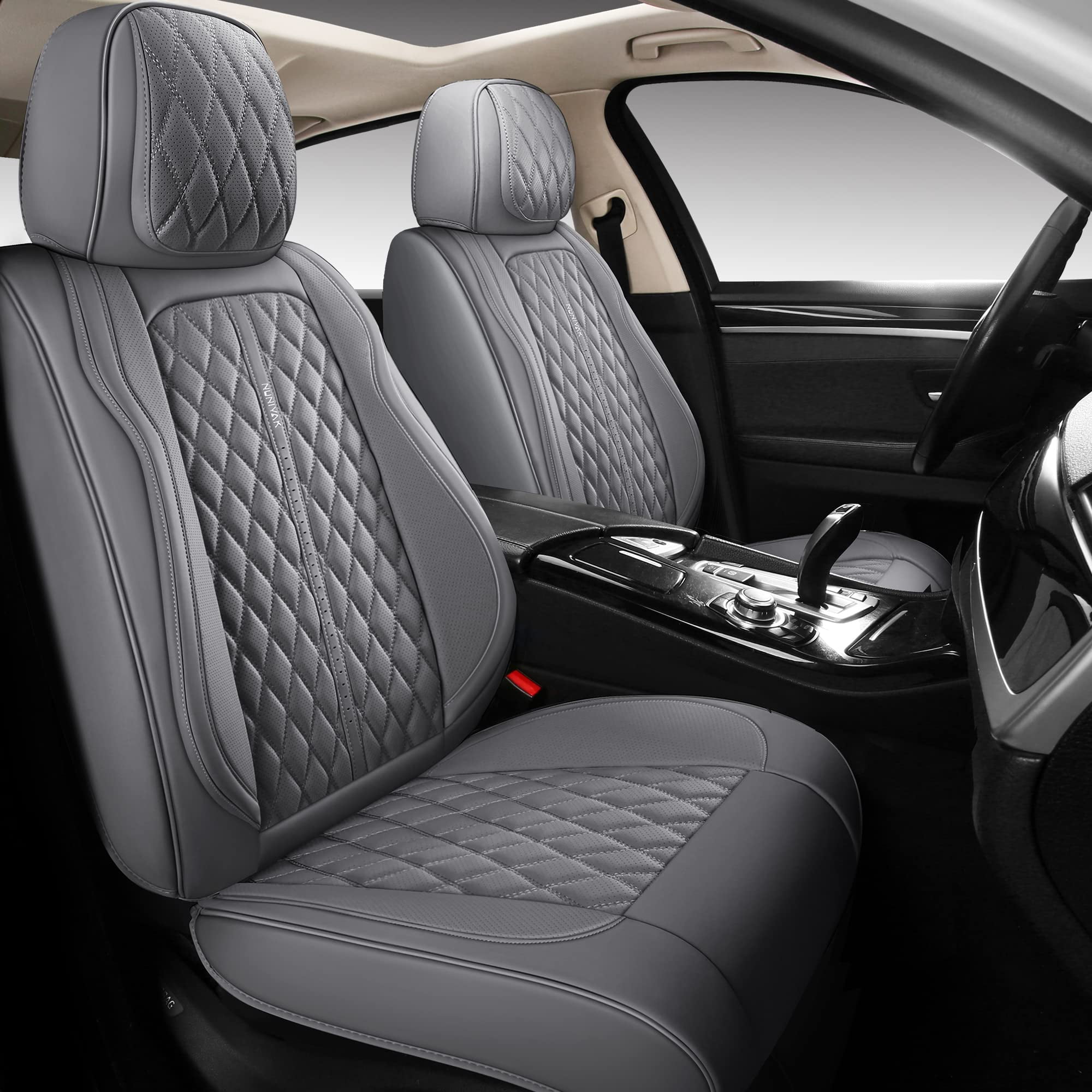 Full Coverage Leather Car Seat Covers Full Set Fit for Cars Trucks