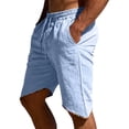 thumbnail image 4 of Besolor Men's Linen Shorts Drawstring Elastic Waist Lightweight Thin Breathable Casual Shorts with Pocket(Small,Light Blue), 4 of 7