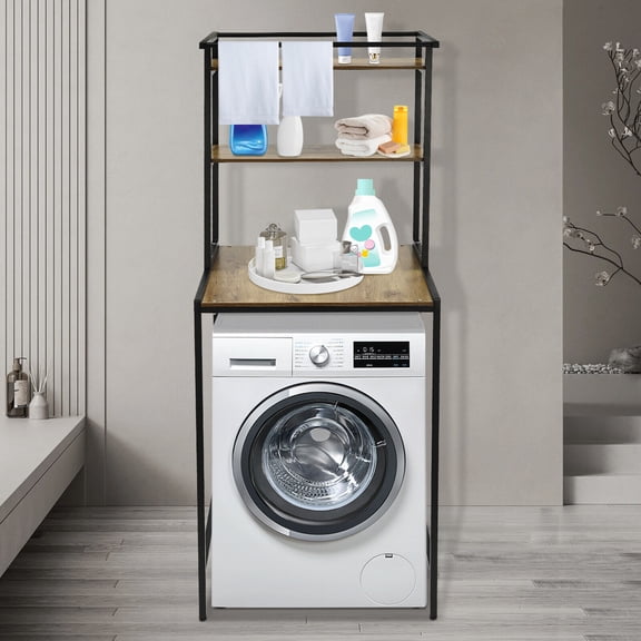 Floor Mount Washer and Dryer Storage Shelf, Space Saving, 3 Tiers Clothes Drying Rack for Bathroom