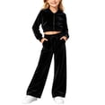 thumbnail image 4 of SHTXOZHI Velvet Outfits for Girls Cropped Long Sleeve Tops Matching Wide Leg Pants Shiny Loungewear 2 Piece Sets, 4 of 9
