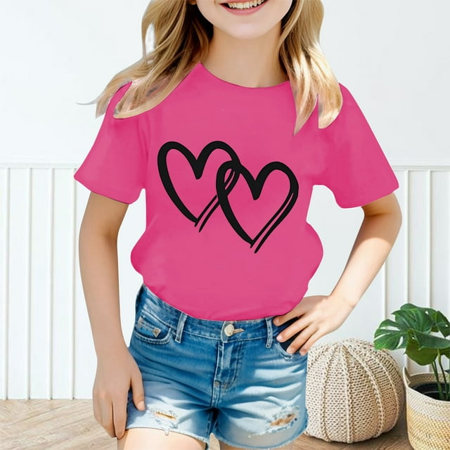 Chemises pour Filles Imprimé Manches Courtes Col Rond Tenues d'Été Mignonnes pour Filles 10-12 Ans Mode Filles