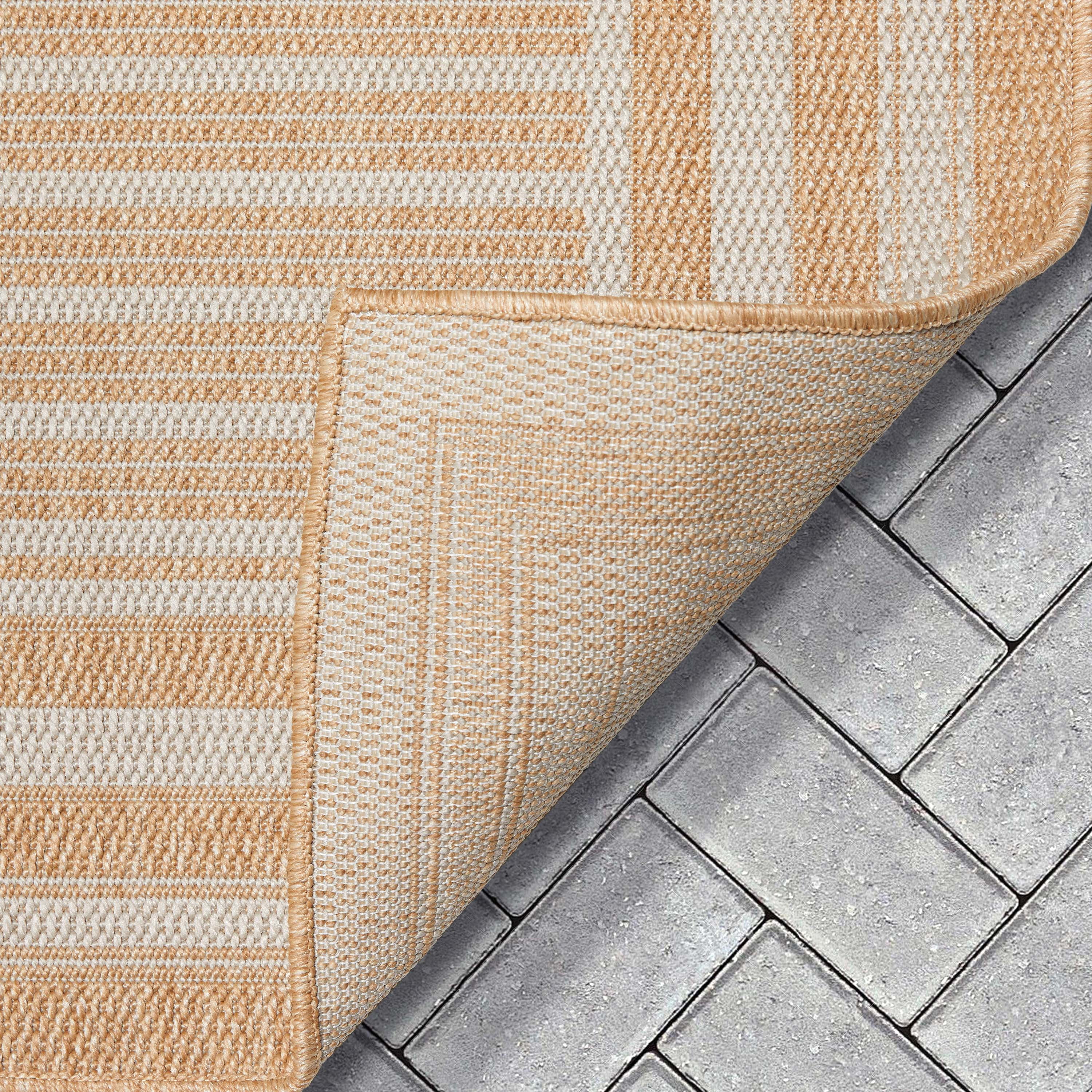 Well Woven Fallon Frankie Modern Stripes Beige 2'7" x 9'10" Runner Hi-Lo Indoor/Outdoor Rug