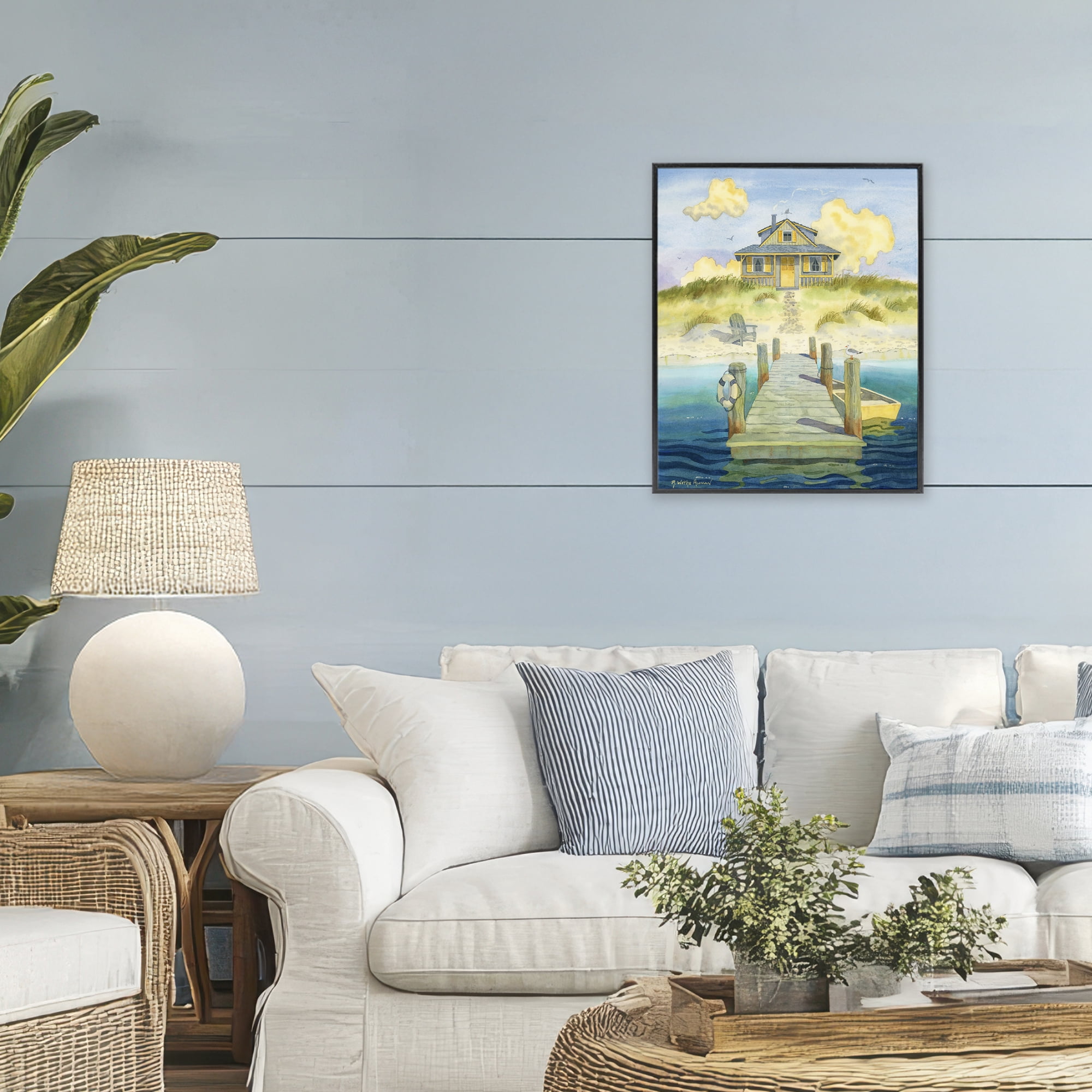 Stupell Industries Welcome Seaside Retreat Cottage Black Framed Giclee Art, design by Robin Altman