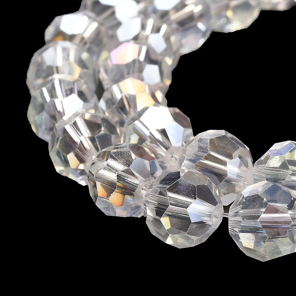 10Strand Transparent Glass Beads 32 Facets AB Color Plated Round Clear 10x8.5~9mm Hole: 1.6mm about 67pcs/strand 23.62''(60cm)