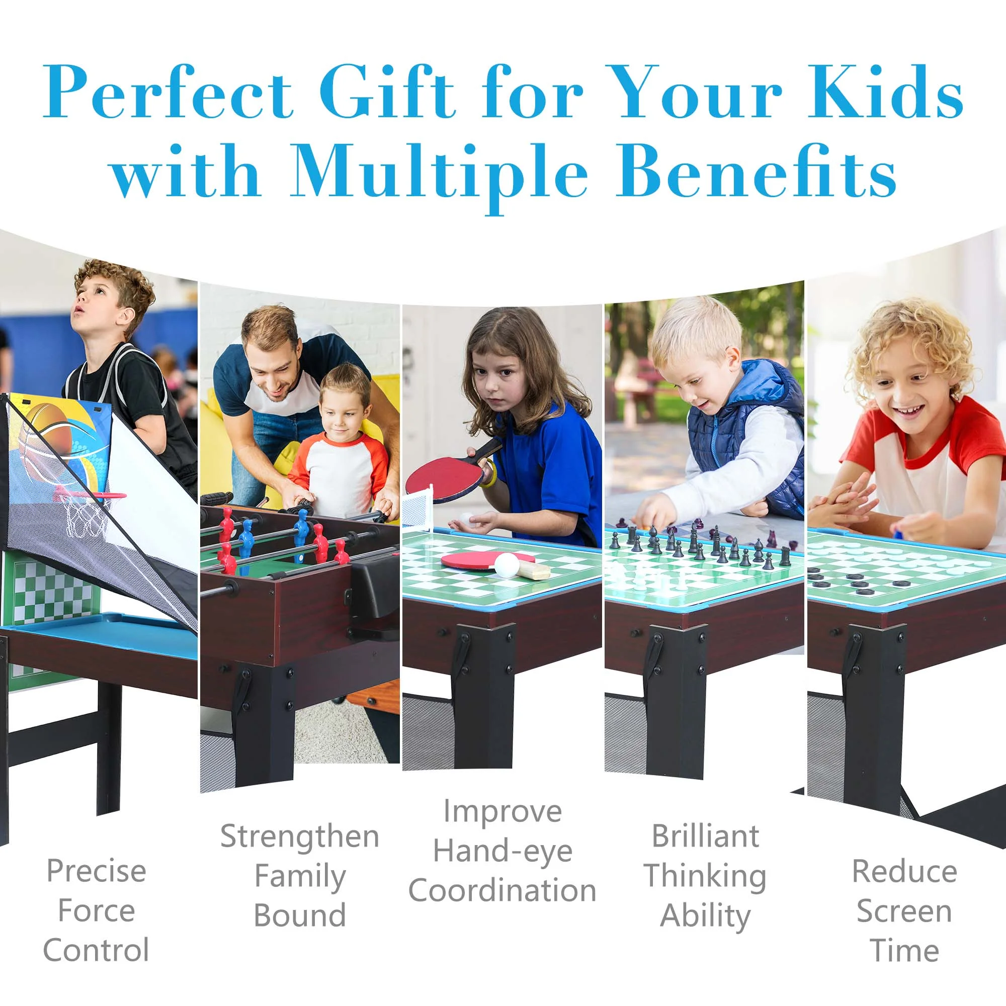 48'' 16 in 1 Multi Game Table, Combo Game Table Set for Game Room, Multifunctional Game Table with Bow, Arrow, Basketball, Football, Hockey, Foosball, Shuffleboard, Ping Pong, Chess, Checker, Bowling